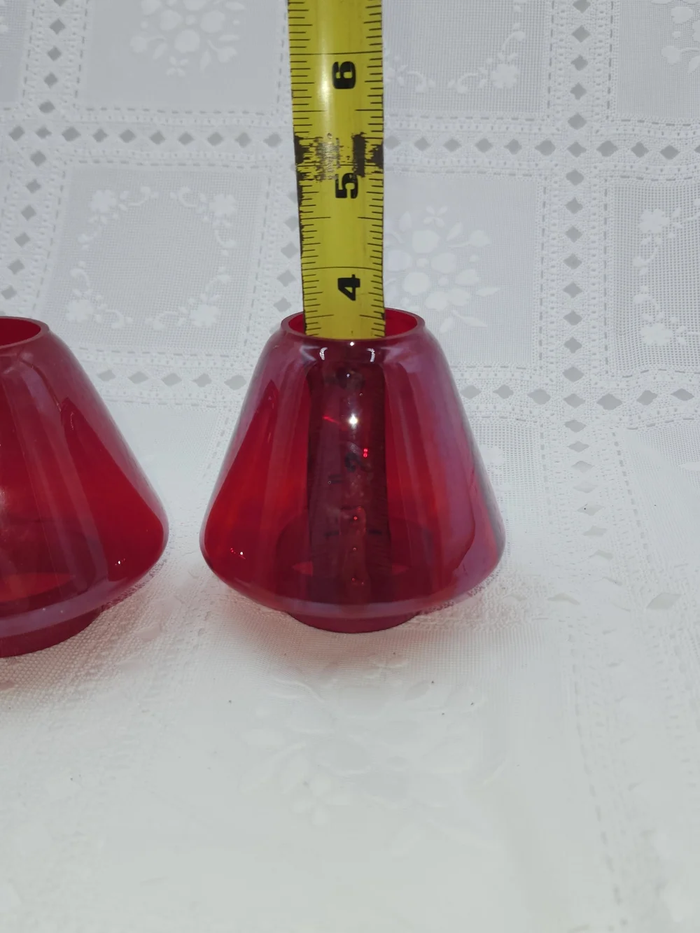 2 Vintage Red Glass Lamp Shade Fairy Lamp 3.5 in wall sconce candle holder